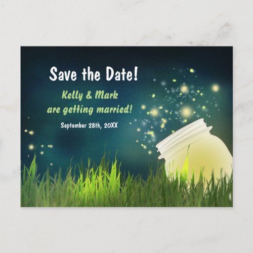 Fireflies  Mason Jar Night Save the Date Postcard
