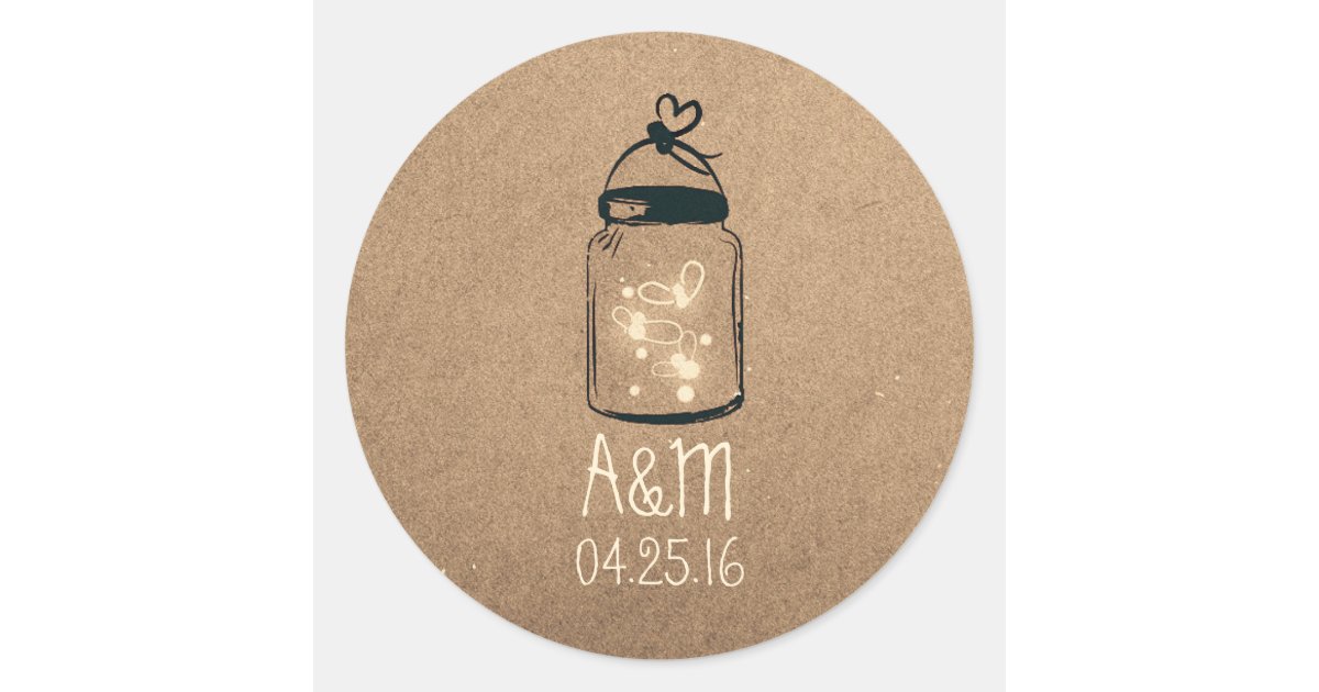 fireflies mason jar rustic classic round sticker | Zazzle.com