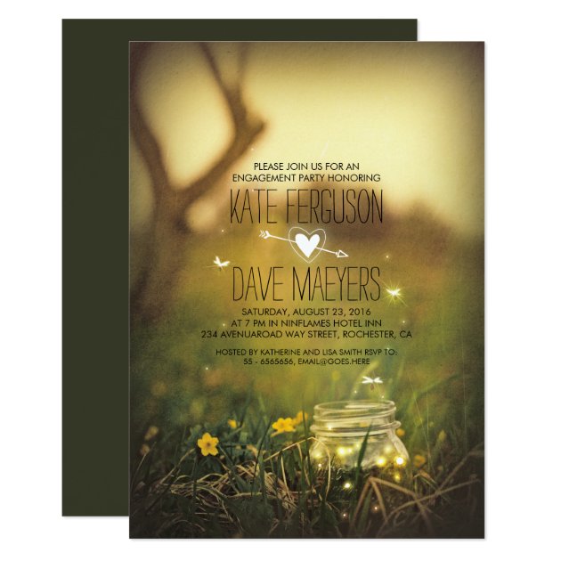Fireflies Mason Jar Rustic Garden Engagement Party Invitation