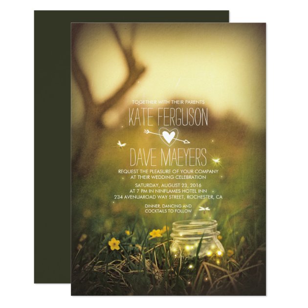 Fireflies Mason Jar Rustic Garden Wedding Invites