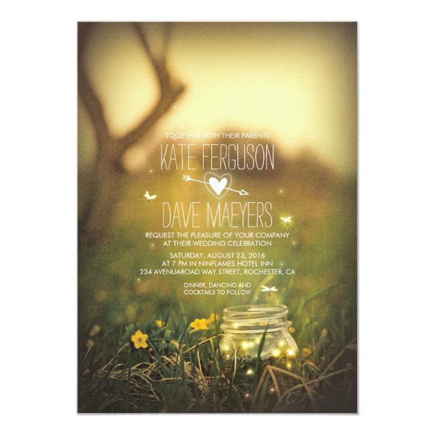 Fireflies Mason Jar Rustic Garden Wedding Invites