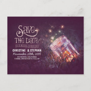 fireflies mason jar rustic romantic save the date announcement postcard