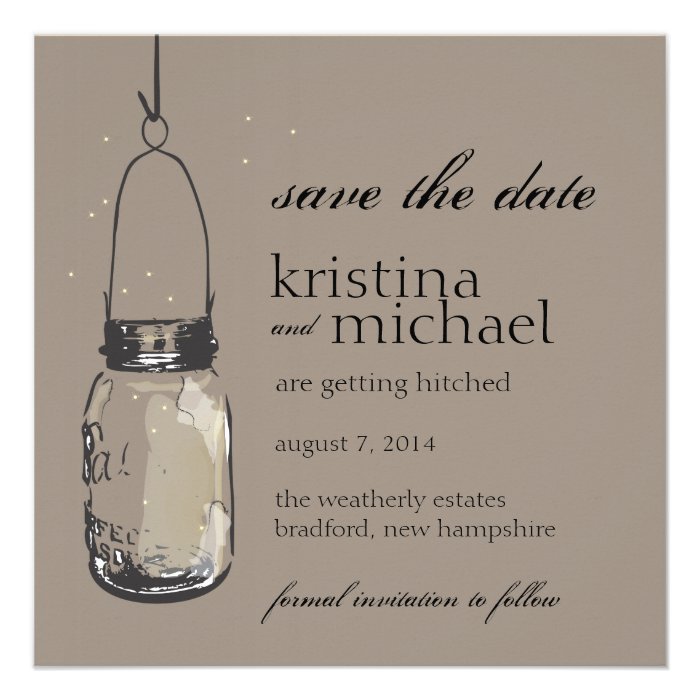 Fireflies & Mason Jar Save the Date Personalized Announcements