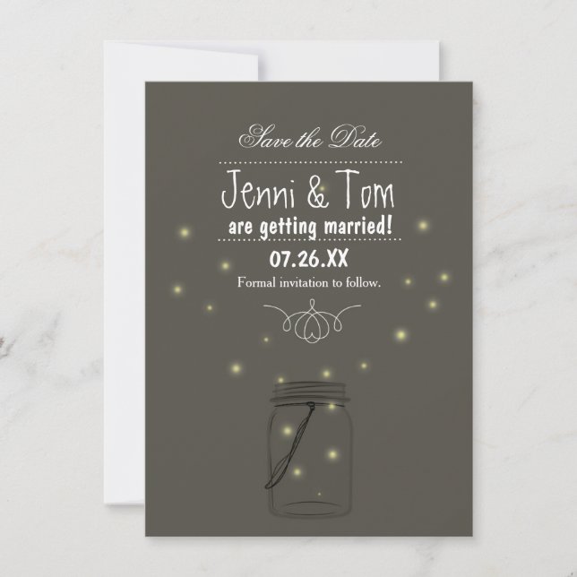 Fireflies Mason Jar Save The Date Invitation Card (Front)