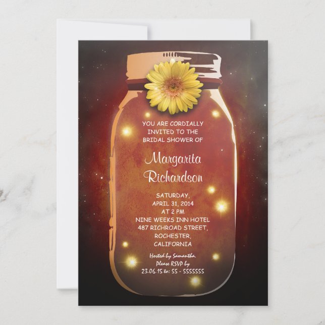 Fireflies & Mason Jar Whimsical Bridal Shower Invitation (Front)