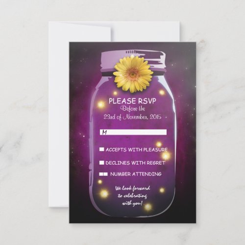 Fireflies &amp; Mason Jar Whimsical Wedding RSVP Invites
