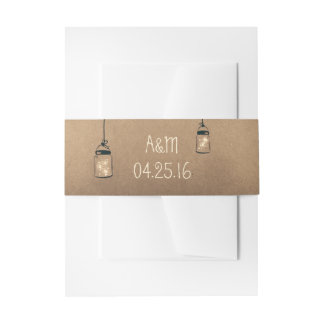 Fireflies Mason Jars Rustic Wedding Invitation Belly Band