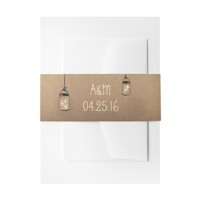Fireflies Mason Jars Rustic Wedding Invitation Belly Band (Front Example)