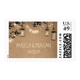 Fireflies Mason Jars Rustic Wedding Postage Stamps at UniqueRusticWeddingInvitations.com