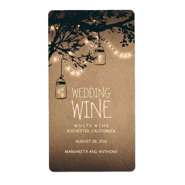 Fireflies Mason Jars Rustic Wine Label (Front)