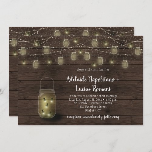 Fireflies Mason Jars String Lights Wedding Invitation