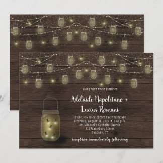 Fireflies Mason Jars String Lights Wedding Invitation