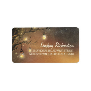 fireflies mason jars tree branches wedding label