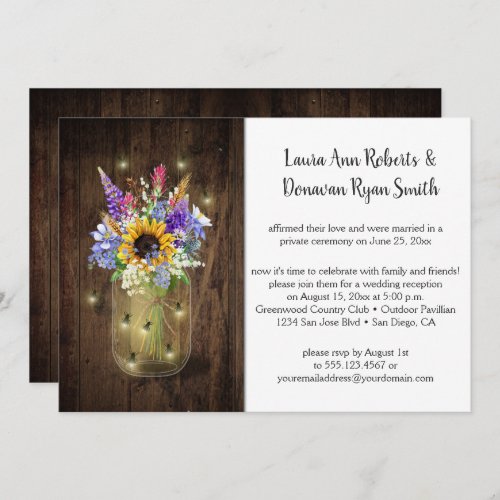 Fireflies Mason Jars Wildflowers Reception Only Invitation