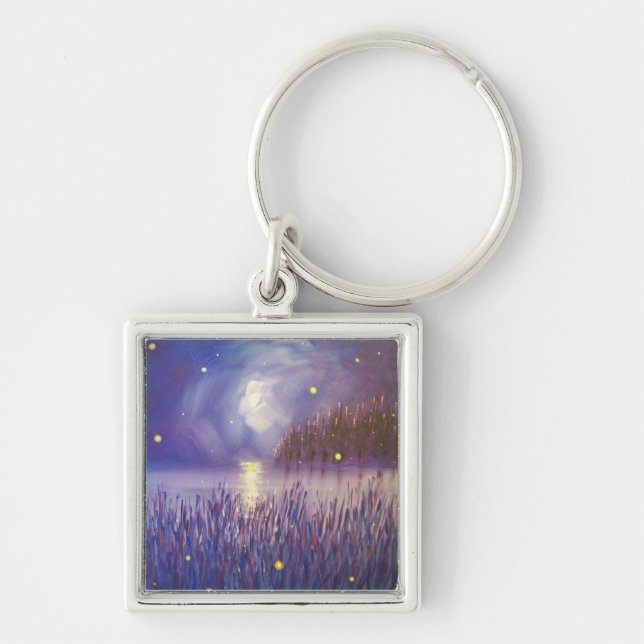 Fireflies on Silver Keychain (Front)
