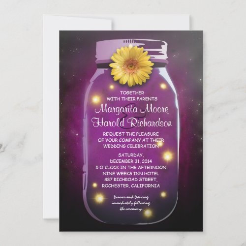 Fireflies &amp; Purple Mason Jar Whimsical Wedding Announcements