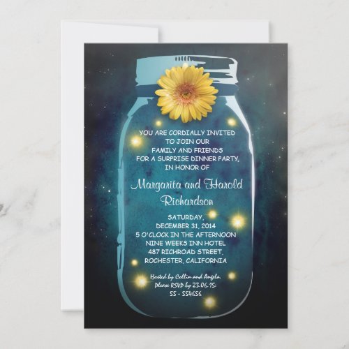 Fireflies  Rustic Mason Jar Whimsical Anniversary Invitation