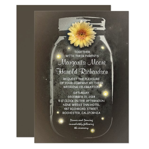 Fireflies & Rustic Mason Jar Whimsical Wedding Invitation