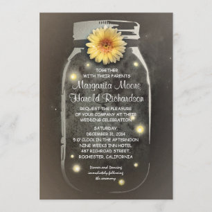 Fireflies & Rustic Mason Jar Whimsical Wedding Invitation