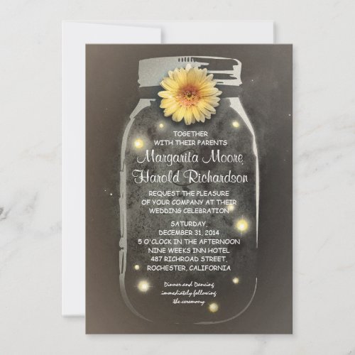 Fireflies &amp; Rustic Mason Jar Whimsical Wedding Custom Invite