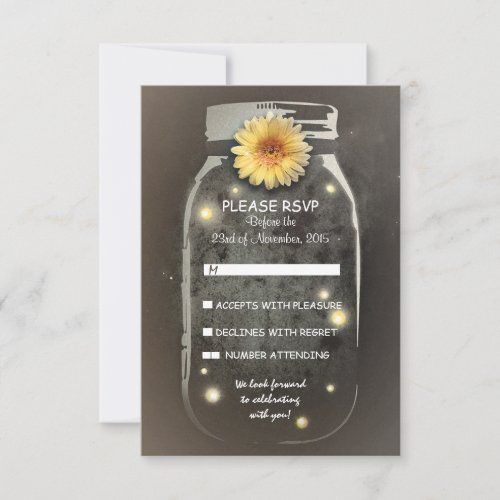 Fireflies&amp; Rustic Mason Jar Whimsical Wedding RSVP