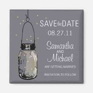 Fireflies & Vintage Mason Jar Save the Date Magnet
