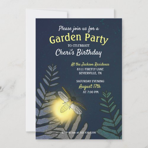 Firefly Birthday Garden Party Invitation