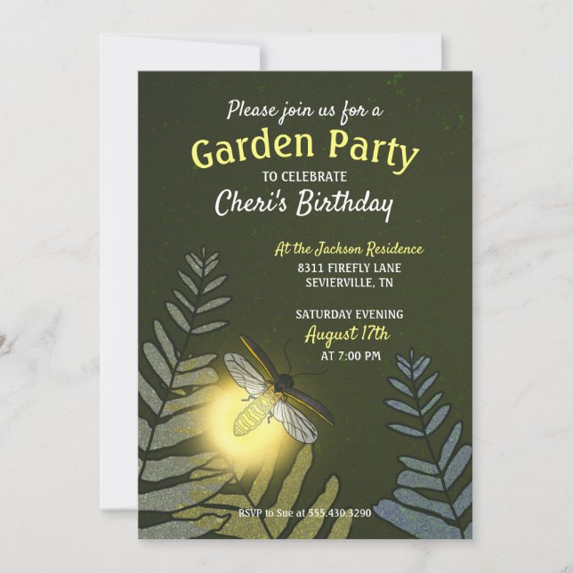 Firefly Birthday Garden Party Invitation (Front)