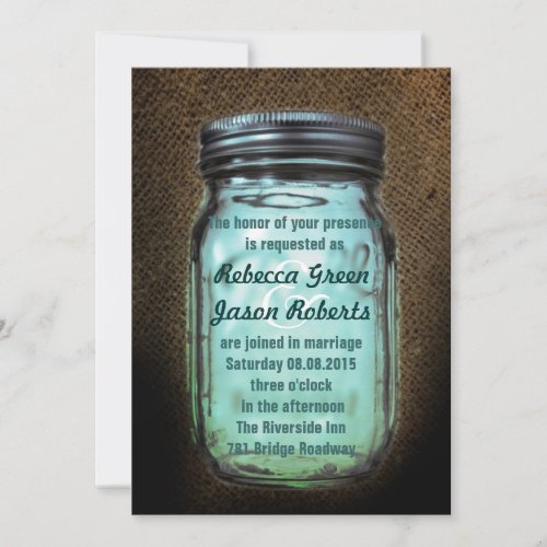 firefly burlap country rustic mason jar wedding invitation