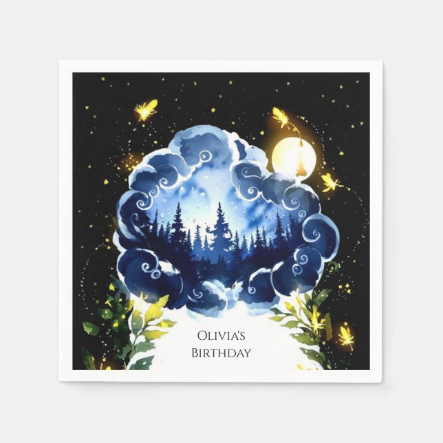 Firefly Fantasy Woodland Birthday Napkins (Front)