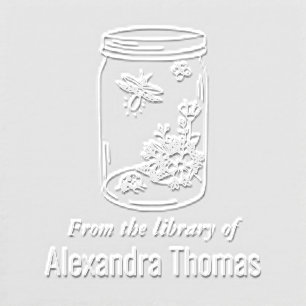 Firefly Flowers in Mason Jar Library Book Name Embosser