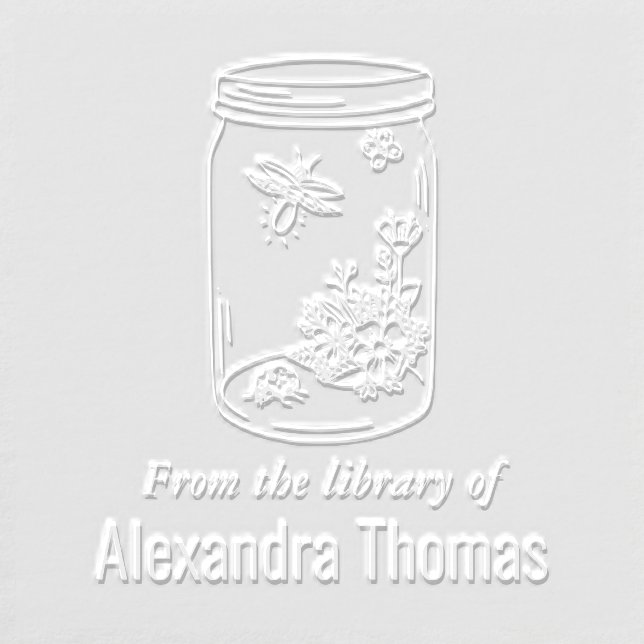 Firefly Flowers in Mason Jar Library Book Name Embosser (Design)