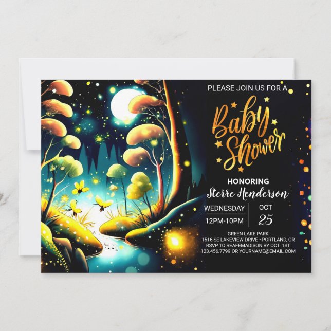 Firefly Glow Woodland Night Baby Shower Invitation (Front)