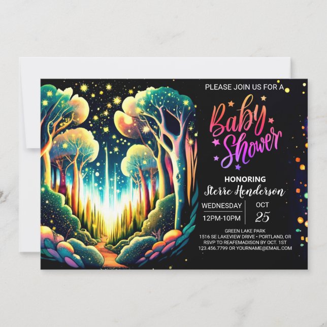 Firefly Glows Forest Baby Shower Invitation (Front)