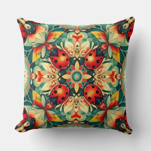 FIREFLY IN YELLOW  LADYBUG ABSTRACT PATTERN THROW PILLOW