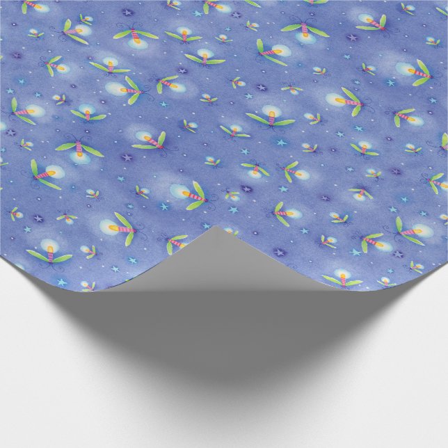 Firefly Insect Blue Pattern Wrapping Paper (Corner)