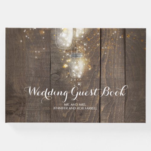 Firefly Lights Mason Jar Rustic Wedding Guest Book