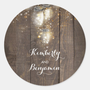 Firefly Lights Mason Jars Rustic Wedding Classic Round Sticker