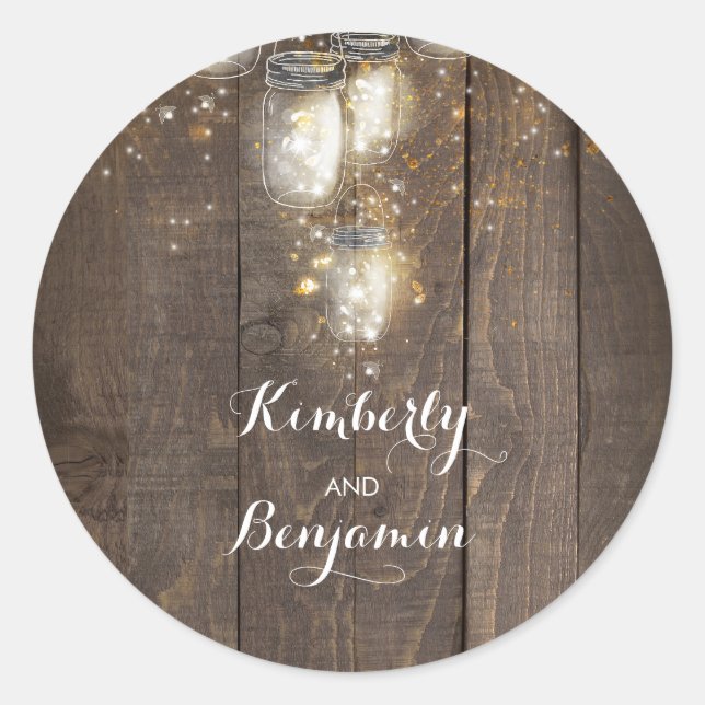 Firefly Lights Mason Jars Rustic Wedding Classic Round Sticker (Front)
