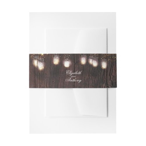 Firefly Lights Mason Jars Rustic Wedding Invitation Belly Band