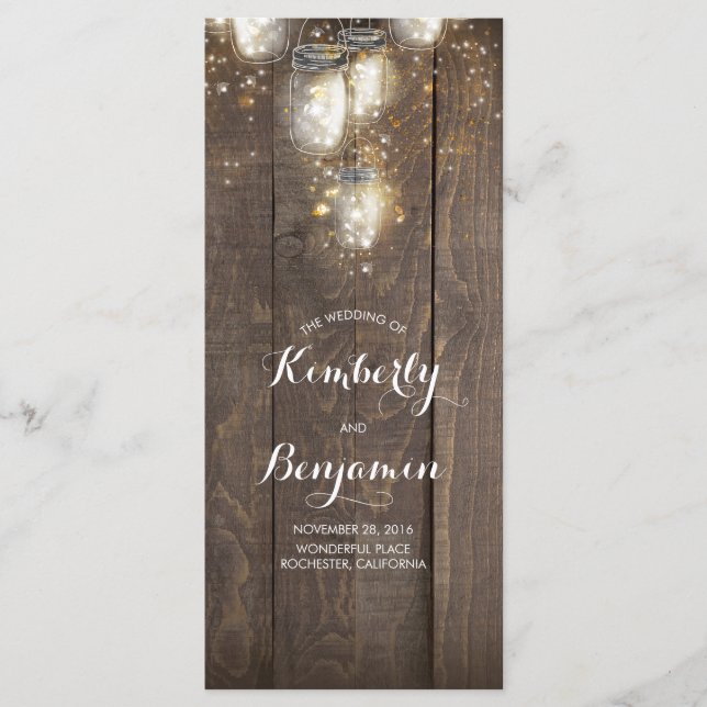 Firefly Lights Mason Jars Rustic Wedding Programs (Front)
