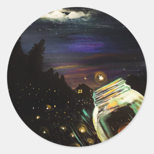 Firefly Mason Jar Moonlit Cottage Enchanted Night Classic Round Sticker