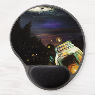 Firefly Mason Jar Moonlit Cottage Woodland Desk Gel Mouse Pad