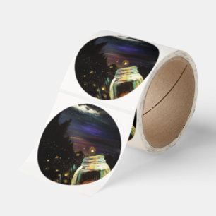 Firefly Mason Jar Moonlit Cottage Woodland Night Classic Round Sticker
