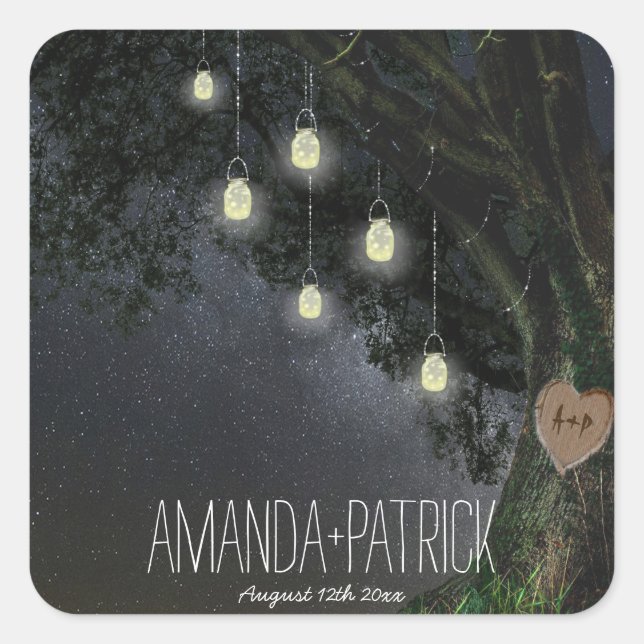 Firefly Mason Jar Oak Tree Wedding Favors Seals (Front)