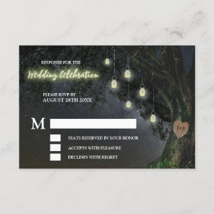 Firefly Mason Jar Oak Tree Wedding RSVP Cards