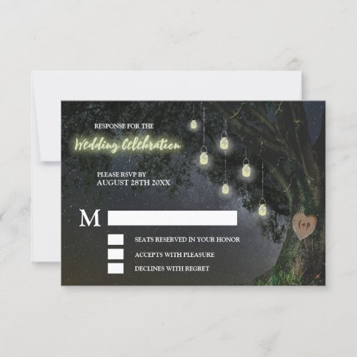Firefly Mason Jar Oak Tree Wedding RSVP Cards