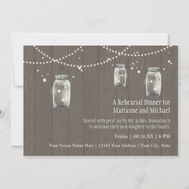 Firefly Mason Jar Rustic Country Night Weddings Invitation (Front)