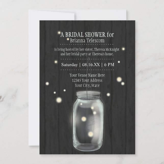 Firefly Mason Jar Rustic Country Night Weddings Invitation (Front)