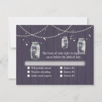 Firefly Mason Jar Rustic Country Night Weddings Rsvp Card by ModernStylePaperie at Zazzle